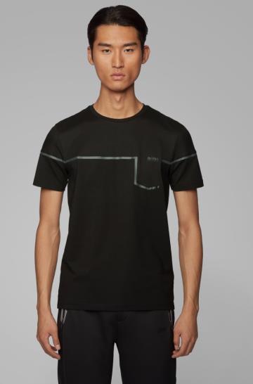 Koszulki BOSS Slim Fit Mixed Material Czarne Męskie (Pl22250)
